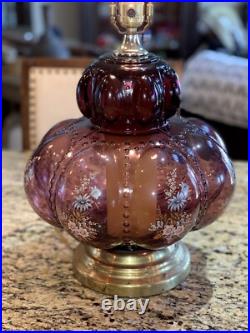 Vintage Accurate Casting Bubble Purple Table Lamp Hollywood Regency Floral Decal