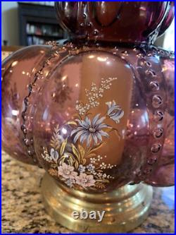Vintage Accurate Casting Bubble Purple Table Lamp Hollywood Regency Floral Decal