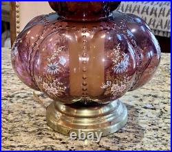 Vintage Accurate Casting Bubble Purple Table Lamp Hollywood Regency Floral Decal