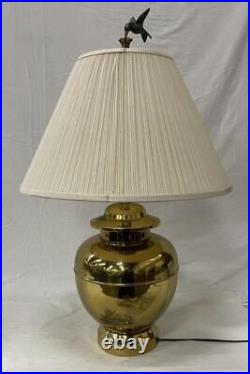 Vintage Alsy Table Lamp Gold Tone Hummingbird Finial Top With Shade