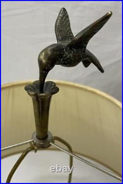 Vintage Alsy Table Lamp Gold Tone Hummingbird Finial Top With Shade