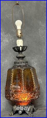 Vintage Amber Glass Gothic Table Lamp 1971 EF EF Industries Inc. Light
