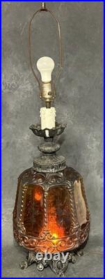 Vintage Amber Glass Gothic Table Lamp 1971 EF EF Industries Inc. Light