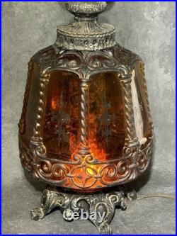 Vintage Amber Glass Gothic Table Lamp 1971 EF EF Industries Inc. Light