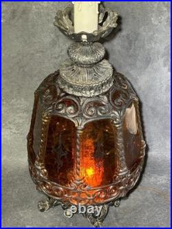 Vintage Amber Glass Gothic Table Lamp 1971 EF EF Industries Inc. Light