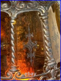 Vintage Amber Glass Gothic Table Lamp 1971 EF EF Industries Inc. Light