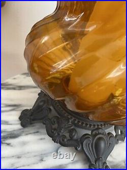 Vintage Amber Glass Hollywood Regency Mid Century Modern Lamp