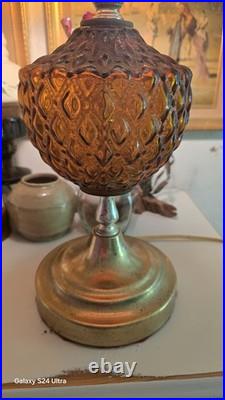 Vintage Amber Hobnail Diamond Quilt Glass Hurricane Ornate Table Lamp 21 Tall Vintage Amber Hobnail Diamond Quilt Glass Hurricane Ornate Table Lamp 21 Tall