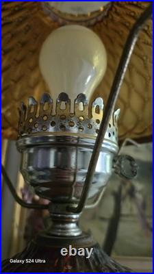 Vintage Amber Hobnail Diamond Quilt Glass Hurricane Ornate Table Lamp 21 Tall
