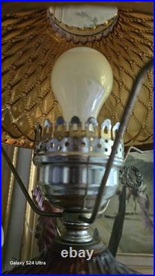 Vintage Amber Hobnail Diamond Quilt Glass Hurricane Ornate Table Lamp 21 Tall