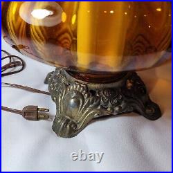 Vintage Amber Murano Glass Hollywood Regency Mid Century brass Base Lamp 1972