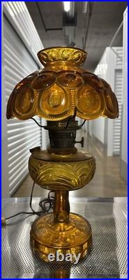 Vintage Amber Pressed Glass Electric Table Lamp