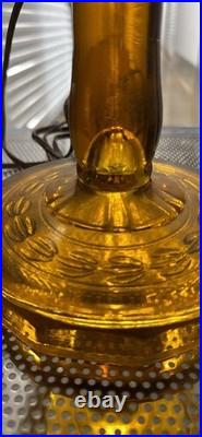 Vintage Amber Pressed Glass Electric Table Lamp