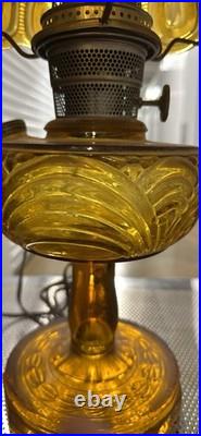 Vintage Amber Pressed Glass Electric Table Lamp
