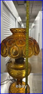 Vintage Amber Pressed Glass Electric Table Lamp