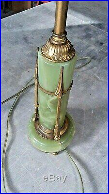 Vintage Antique Art Nouveau Jade Marble Brass Table Lamp