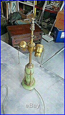 Vintage Antique Art Nouveau Jade Marble Brass Table Lamp
