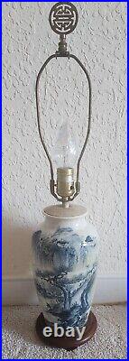 Vintage Antique Chinese Vase Lamp Blue White Crackle Chinoiserie