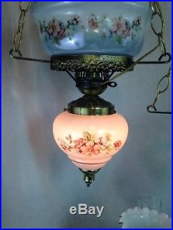 Vintage Antique Floral 3-way Lamps Hanging Pendant Parlor Lights COMPLETE SET
