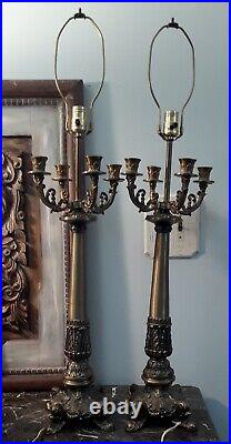 Vintage Antique Louis XVI Style Brass or Metal Candelabra lamps HEAVY French 37