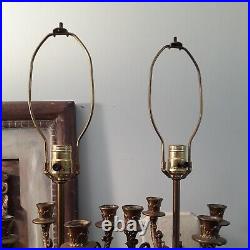 Vintage Antique Louis XVI Style Brass or Metal Candelabra lamps HEAVY French 37