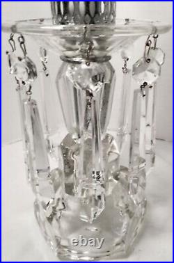 Vintage /Antique Pair of Boudoir Mantle Crystal Prisms Hurricane Table Lamps