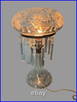 Vintage Antique Pressed & Cut Glass Boudoir Table Lamp w Flowers & Butterflies