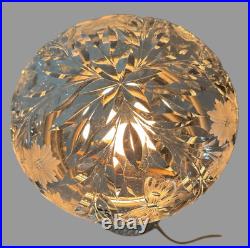 Vintage Antique Pressed & Cut Glass Boudoir Table Lamp w Flowers & Butterflies