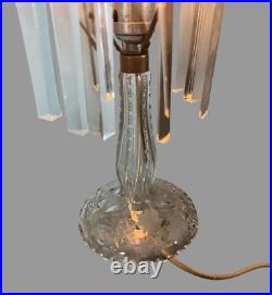 Vintage Antique Pressed & Cut Glass Boudoir Table Lamp w Flowers & Butterflies