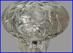Vintage Antique Pressed & Cut Glass Boudoir Table Lamp w Flowers & Butterflies