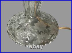 Vintage Antique Pressed & Cut Glass Boudoir Table Lamp w Flowers & Butterflies