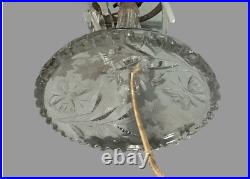 Vintage Antique Pressed & Cut Glass Boudoir Table Lamp w Flowers & Butterflies