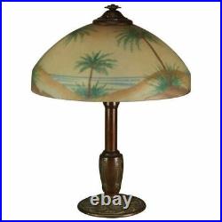 Vintage Antique Reverse Painted Beach Scene Table Lamp