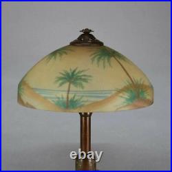 Vintage Antique Reverse Painted Beach Scene Table Lamp