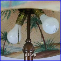 Vintage Antique Reverse Painted Beach Scene Table Lamp