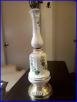 Vintage Antique Set Porcelain Table Lamps Ivy Leaf Design Brass Base Gold Trim