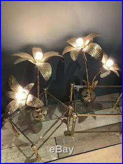 Vintage Antique Style Large Hollywood Regency Gold Brass Palm Tree Lamp PAIR Pos