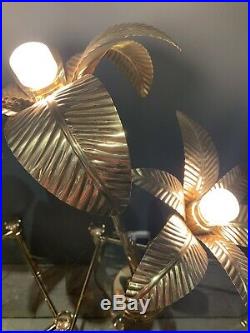 Vintage Antique Style Large Hollywood Regency Gold Brass Palm Tree Lamp PAIR Pos