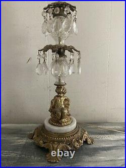 Vintage Antique Table Lamp Cherub Prisms Marble Base