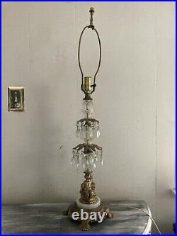 Vintage Antique Table Lamp Cherub Prisms Marble Base