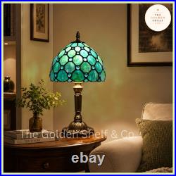 Vintage Aqua Tiffany Style Table Lamp Stained Glass Bedside Light