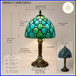Vintage Aqua Tiffany Style Table Lamp Stained Glass Bedside Light