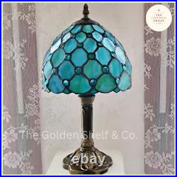 Vintage Aqua Tiffany Style Table Lamp Stained Glass Bedside Light