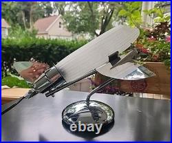 Vintage Art Deco 12 Airplane Table Lamp Chrome Frosted Glass Wings Pilot DC3