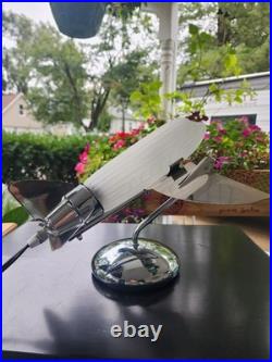 Vintage Art Deco 12 Airplane Table Lamp Chrome Frosted Glass Wings Pilot DC3