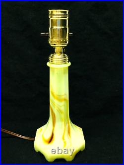 Vintage Art Deco Akro Agate Uranium Vaseline Glass Table Lamp Base Caramel Swirl