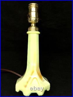 Vintage Art Deco Akro Agate Uranium Vaseline Glass Table Lamp Base Caramel Swirl