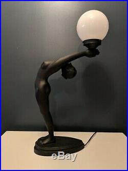 Vintage Art Deco Art Nouveau Nude Woman Table Lamp Matte Black Hollywood Regency