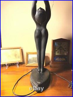 Vintage Art Deco Art Nouveau Nude Woman Table Lamp Matte Black Hollywood Regency
