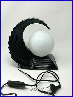 Vintage Art Deco Black Glazed Ceramic Wave Table Lamp, 1970s